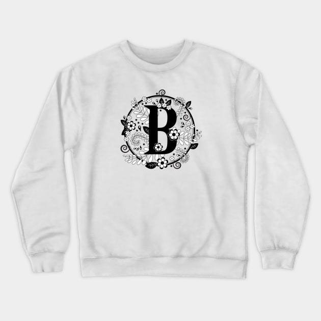 Black & White B Initial Crewneck Sweatshirt by Mint Cloud Art Studio